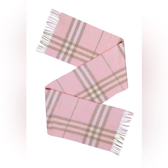 Burberry - Blush, Beige & Cream Plaid Fringe Hem Cashmere Scarf NWOT - Picture 2 of 8